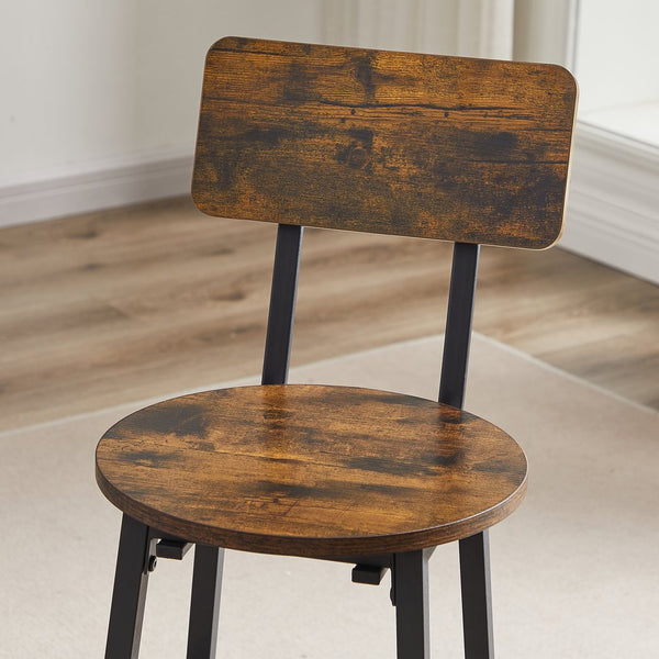 English Elm Bar Rustic Brown Bar Table Set with 3 Foldable Wine Bottle Rack, 2 Stools, Backrest, Space-Saving Design W116294391