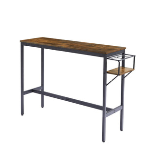 English Elm Bar Rustic Brown Bar Table Set with 3 Foldable Wine Bottle Rack, 2 Stools, Backrest, Space-Saving Design W116294391