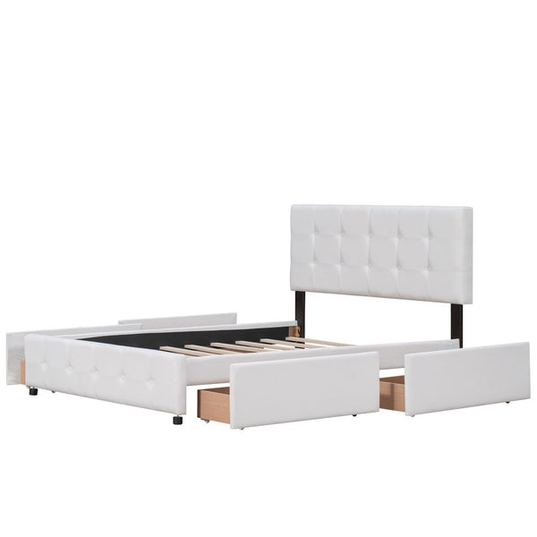 English Elm Upholstered Queen Storage Bed Tufted Linen Headboard Four Drawers No Box Spring LP100114AAK