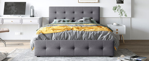 English Elm Upholstered Queen Storage Bed Tufted Linen Headboard Four Drawers No Box Spring LP100114AAE