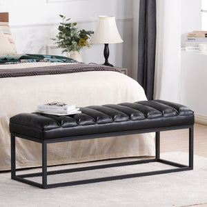 English Elm Metal Base Quilted Upholstered Bench with Foam Cushion for Bedroom or Entryway W68049925