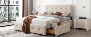 English Elm Upholstered Queen Storage Bed Tufted Linen Headboard Four Drawers No Box Spring LP100114AAA