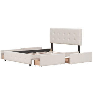 English Elm Upholstered Queen Storage Bed Tufted Linen Headboard Four Drawers No Box Spring LP100114AAA