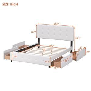 English Elm Upholstered Queen Storage Bed Tufted Linen Headboard Four Drawers No Box Spring LP100114AAK