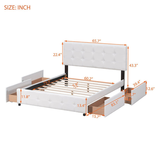 English Elm Upholstered Queen Storage Bed Tufted Linen Headboard Four Drawers No Box Spring LP100114AAK