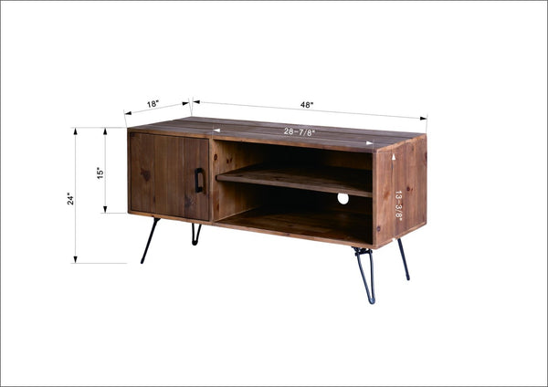 English Elm Simple, Reclaimed Wood Media Console with Open Shelving for Industrial Farmhouse Living Rooms W142562424