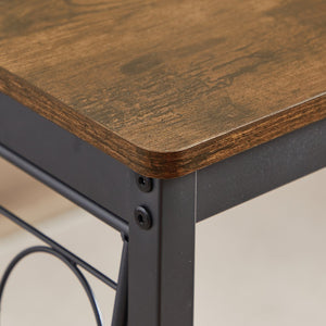 English Elm Bar Rustic Brown Bar Table Set with 3 Foldable Wine Bottle Rack, 2 Stools, Backrest, Space-Saving Design W116294391