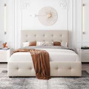 English Elm Upholstered Queen Storage Bed Tufted Linen Headboard Four Drawers No Box Spring LP100114AAA