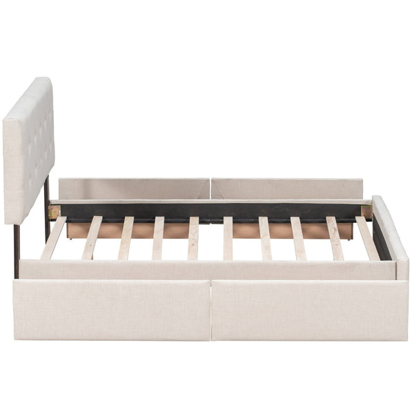 English Elm Upholstered Queen Storage Bed Tufted Linen Headboard Four Drawers No Box Spring LP100114AAA