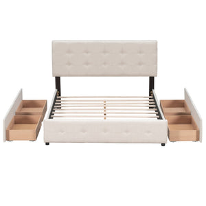 English Elm Upholstered Queen Storage Bed Tufted Linen Headboard Four Drawers No Box Spring LP100114AAA