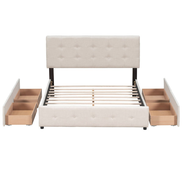 English Elm Upholstered Queen Storage Bed Tufted Linen Headboard Four Drawers No Box Spring LP100114AAA