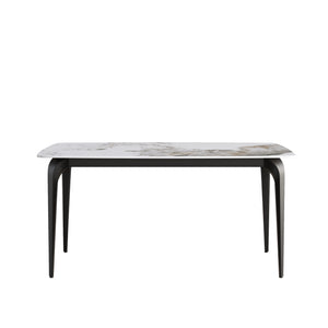 English Elm 63"Modern Elegant White Artificial Stone Dining Table With Curved Black Metal Legs For 6 Guests W1535S00165
