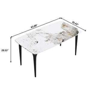 English Elm 63"Modern Elegant White Artificial Stone Dining Table With Curved Black Metal Legs For 6 Guests W1535S00165