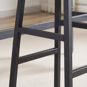 English Elm Bar Rustic Brown Bar Table Set with 3 Foldable Wine Bottle Rack, 2 Stools, Backrest, Space-Saving Design W116294391