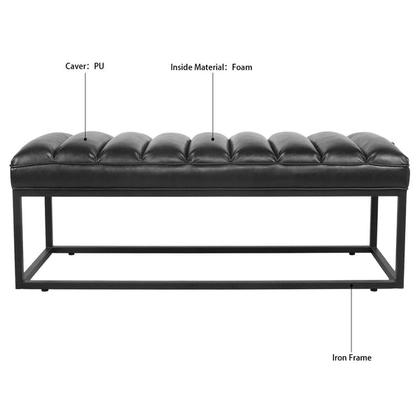 English Elm Metal Base Quilted Upholstered Bench with Foam Cushion for Bedroom or Entryway W68049925