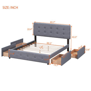 English Elm Upholstered Queen Storage Bed Tufted Linen Headboard Four Drawers No Box Spring LP100114AAE