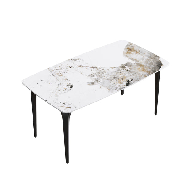 English Elm 63"Modern Elegant White Artificial Stone Dining Table With Curved Black Metal Legs For 6 Guests W1535S00165