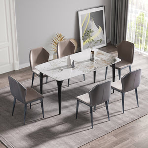 English Elm 63"Modern Elegant White Artificial Stone Dining Table With Curved Black Metal Legs For 6 Guests W1535S00165