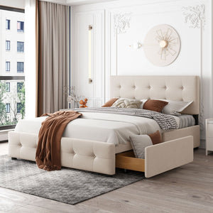 English Elm Upholstered Queen Storage Bed Tufted Linen Headboard Four Drawers No Box Spring LP100114AAA