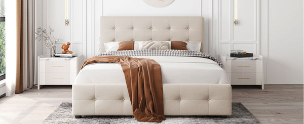 English Elm Upholstered Queen Storage Bed Tufted Linen Headboard Four Drawers No Box Spring LP100114AAA