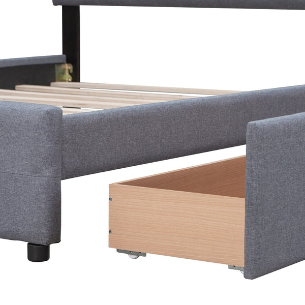 English Elm Upholstered Queen Storage Bed Tufted Linen Headboard Four Drawers No Box Spring LP100114AAE
