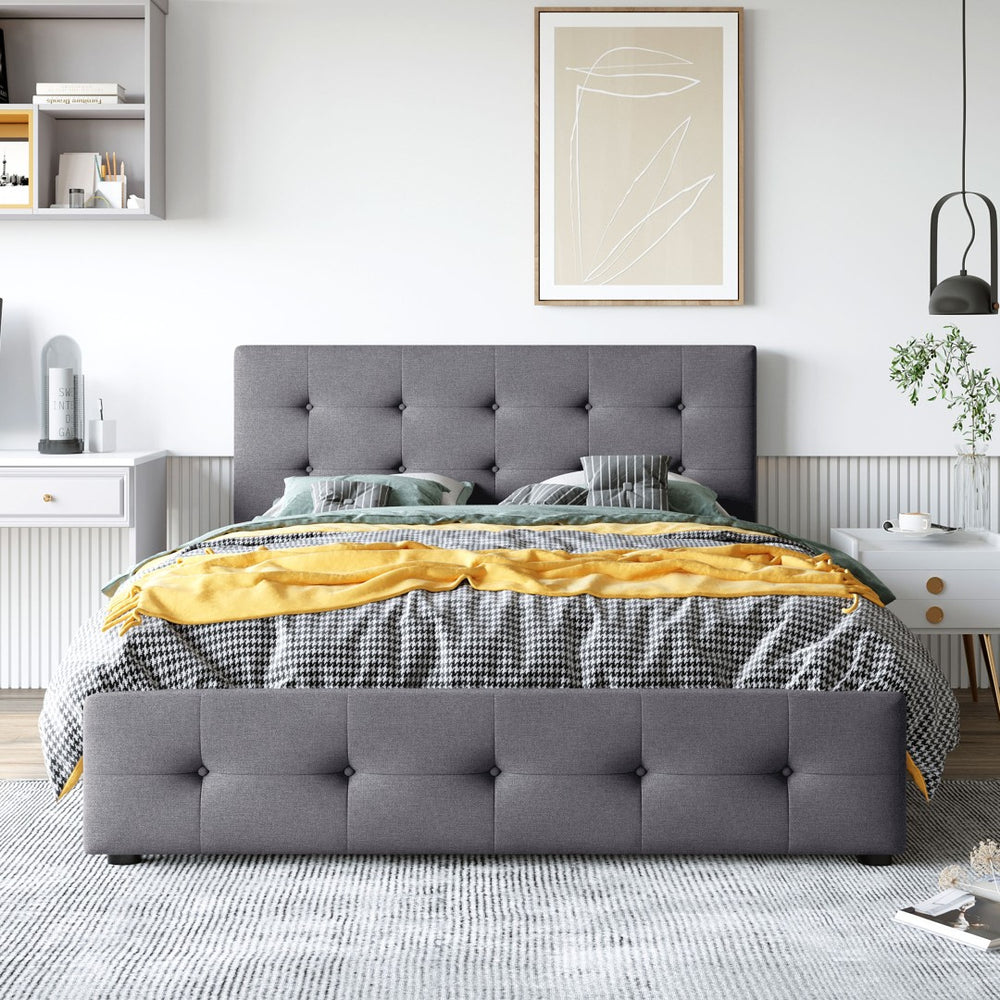 English Elm Upholstered Queen Storage Bed Tufted Linen Headboard Four Drawers No Box Spring LP100114AAE