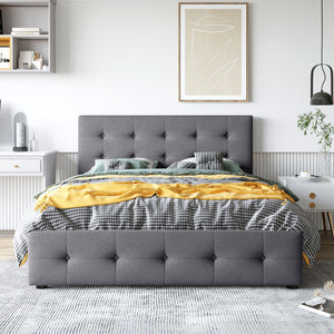 English Elm Upholstered Queen Storage Bed Tufted Linen Headboard Four Drawers No Box Spring LP100114AAE