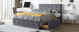 English Elm Upholstered Queen Storage Bed Tufted Linen Headboard Four Drawers No Box Spring LP100114AAE