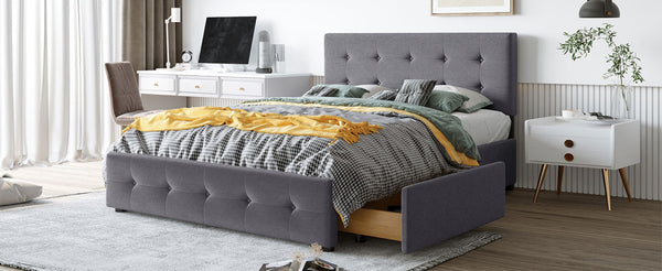 English Elm Upholstered Queen Storage Bed Tufted Linen Headboard Four Drawers No Box Spring LP100114AAE