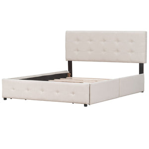 English Elm Upholstered Queen Storage Bed Tufted Linen Headboard Four Drawers No Box Spring LP100114AAA