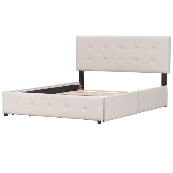 English Elm Upholstered Queen Storage Bed Tufted Linen Headboard Four Drawers No Box Spring LP100114AAA