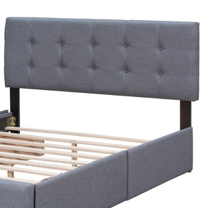 English Elm Upholstered Queen Storage Bed Tufted Linen Headboard Four Drawers No Box Spring LP100114AAE