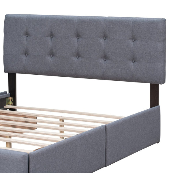 English Elm Upholstered Queen Storage Bed Tufted Linen Headboard Four Drawers No Box Spring LP100114AAE