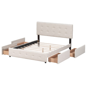 English Elm Upholstered Queen Storage Bed Tufted Linen Headboard Four Drawers No Box Spring LP100114AAA