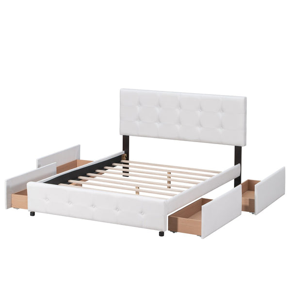 English Elm Upholstered Queen Storage Bed Tufted Linen Headboard Four Drawers No Box Spring LP100114AAK