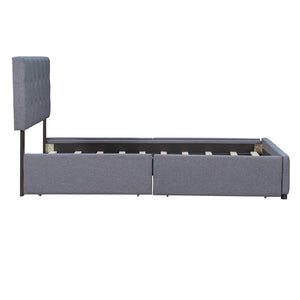 English Elm Upholstered Queen Storage Bed Tufted Linen Headboard Four Drawers No Box Spring LP100114AAE