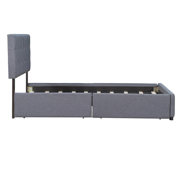 English Elm Upholstered Queen Storage Bed Tufted Linen Headboard Four Drawers No Box Spring LP100114AAE