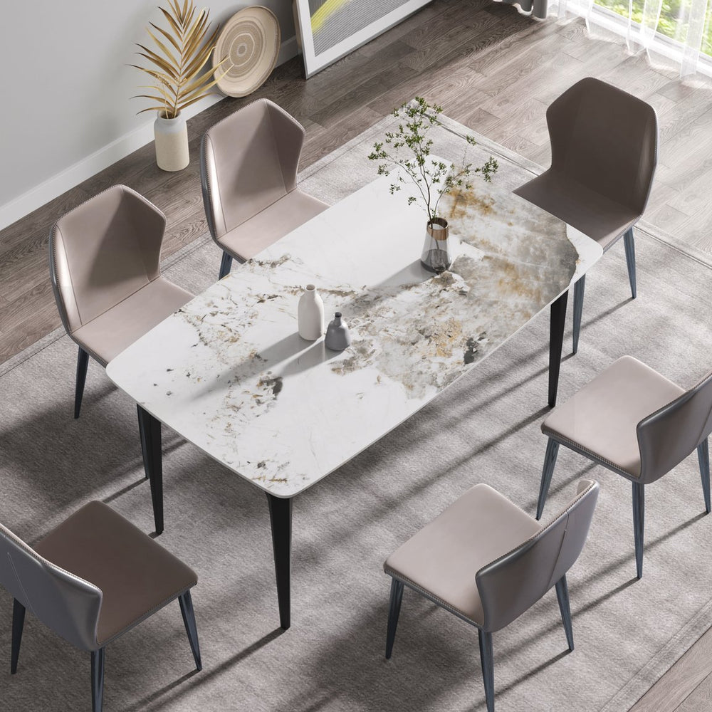 English Elm 63"Modern Elegant White Artificial Stone Dining Table With Curved Black Metal Legs For 6 Guests W1535S00165