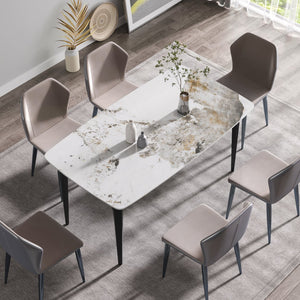 English Elm 63"Modern Elegant White Artificial Stone Dining Table With Curved Black Metal Legs For 6 Guests W1535S00165