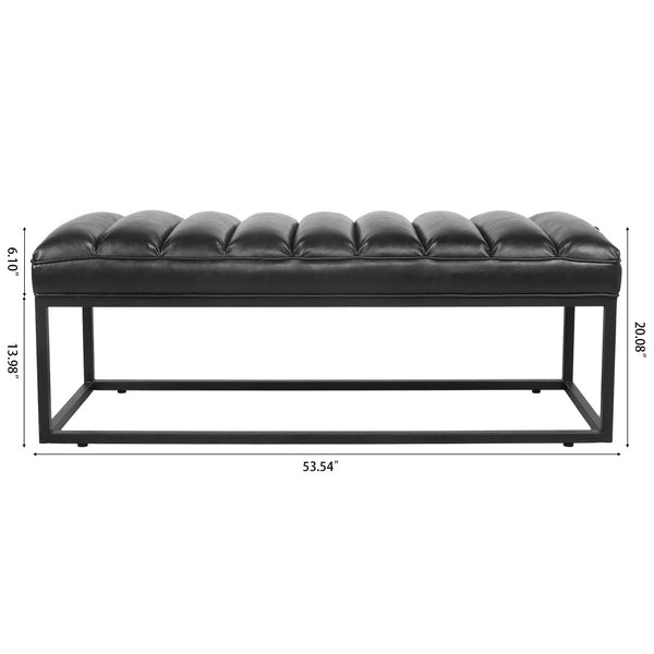 English Elm Metal Base Quilted Upholstered Bench with Foam Cushion for Bedroom or Entryway W68049925