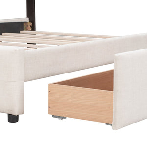 English Elm Upholstered Queen Storage Bed Tufted Linen Headboard Four Drawers No Box Spring LP100114AAA