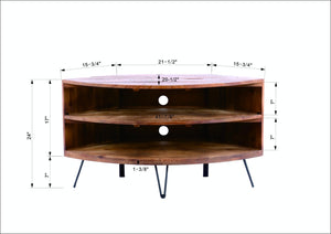 English Elm Fan Shaped Corner Tv Stand Reclaimed Wood Media Table for Living Room Spaces W142562429
