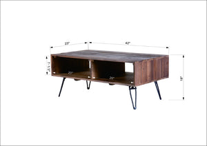 English Elm Reclaimed Wood Foldable Coffee Table with Open Shelf and Black Metal Legs W142562417