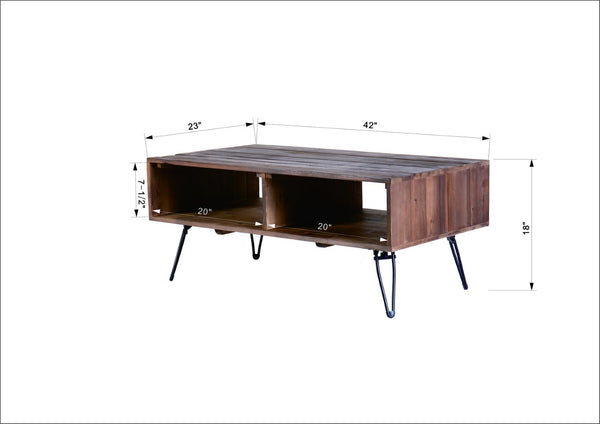 English Elm Reclaimed Wood Foldable Coffee Table with Open Shelf and Black Metal Legs W142562417