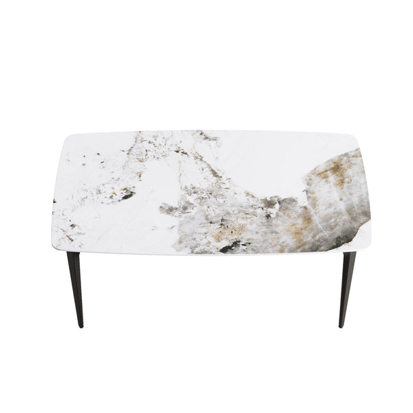 English Elm 63"Modern Elegant White Artificial Stone Dining Table With Curved Black Metal Legs For 6 Guests W1535S00165