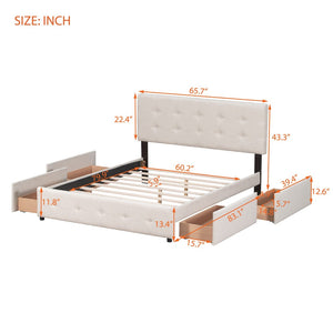 English Elm Upholstered Queen Storage Bed Tufted Linen Headboard Four Drawers No Box Spring LP100114AAA