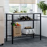 Hearth and Haven Counter Height Kitchen Island with Storage Rack, Faux Marble Worktop and 2 Shelves, White