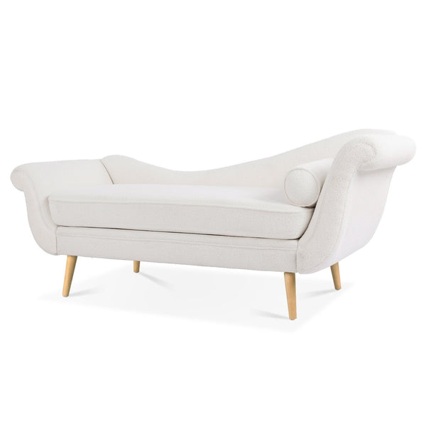 English Elm Chaise Lounge Scroll Arm Birch Leg Upholstered Reading Chair for Bedroom Living Room W68056676