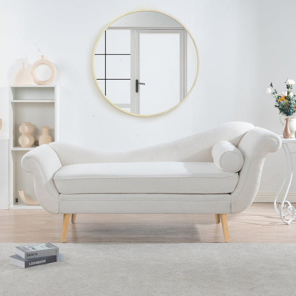 English Elm Chaise Lounge Scroll Arm Birch Leg Upholstered Reading Chair for Bedroom Living Room W68056676