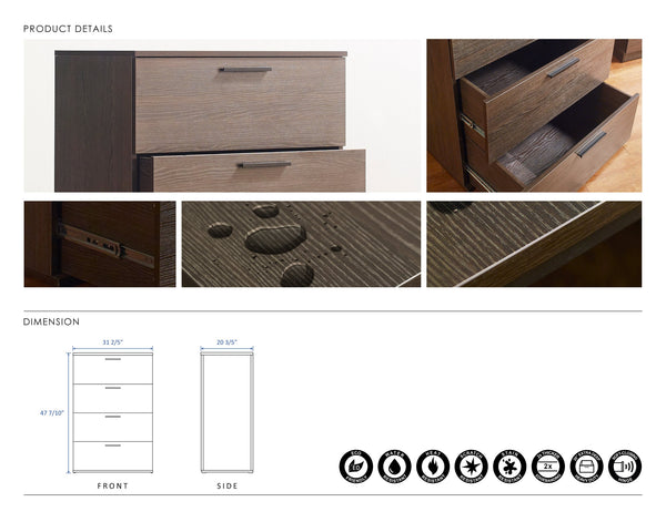 English Elm Oliver Farmhouse Four-Drawer Jumbo Chest with Durable Scratch & Water Resistant Solid Wood Finish Espresso B040S00030